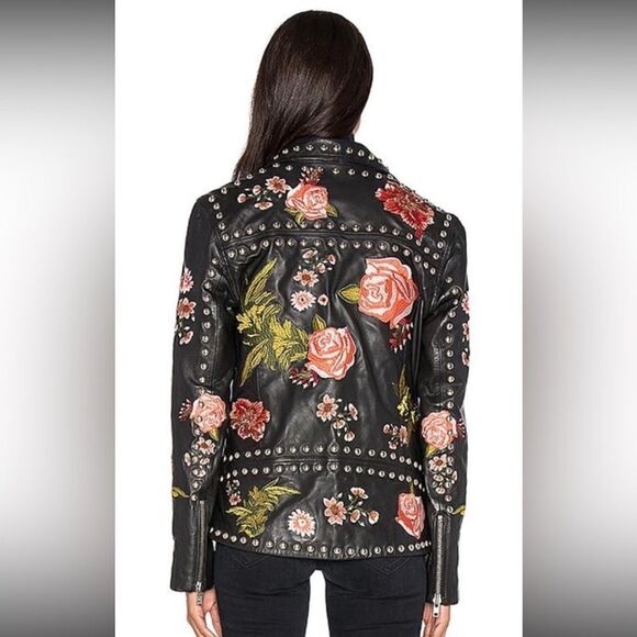 Lpa Leather Black Jacket Floral Embroidered 58 Roses Size XS - Picture 6 of 17